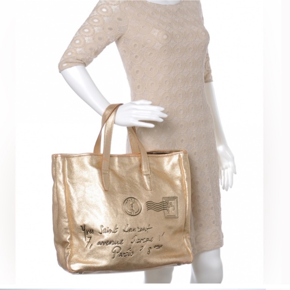 LARGE *Yves Saint Laurent* YSL Paris Metallic Gold Y-Mail Postale Rive’ Gauche